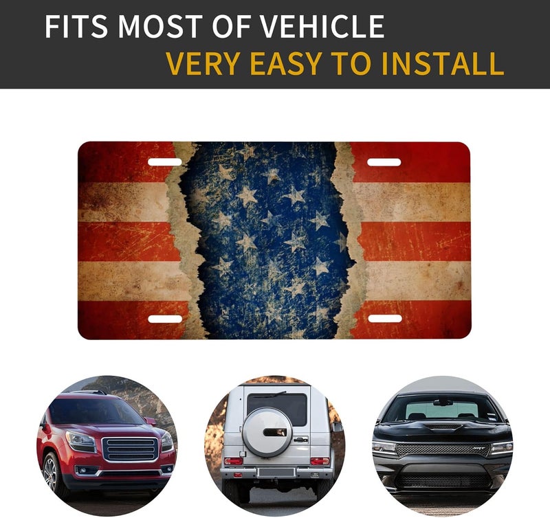 CTVSLFU Front License Plate Cover – Aluminum Metal Car Accessory, Rust-Proof Novelty Vanity Tag Decor for Men & Women, 6x12 with 4 Holes - Vintage Stars and Stripes 004 - Image 4